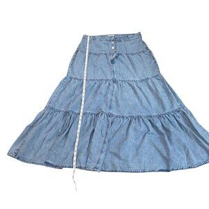 Mautices Denim Tiered Maxi Skirt Blue Size 12 Button Front